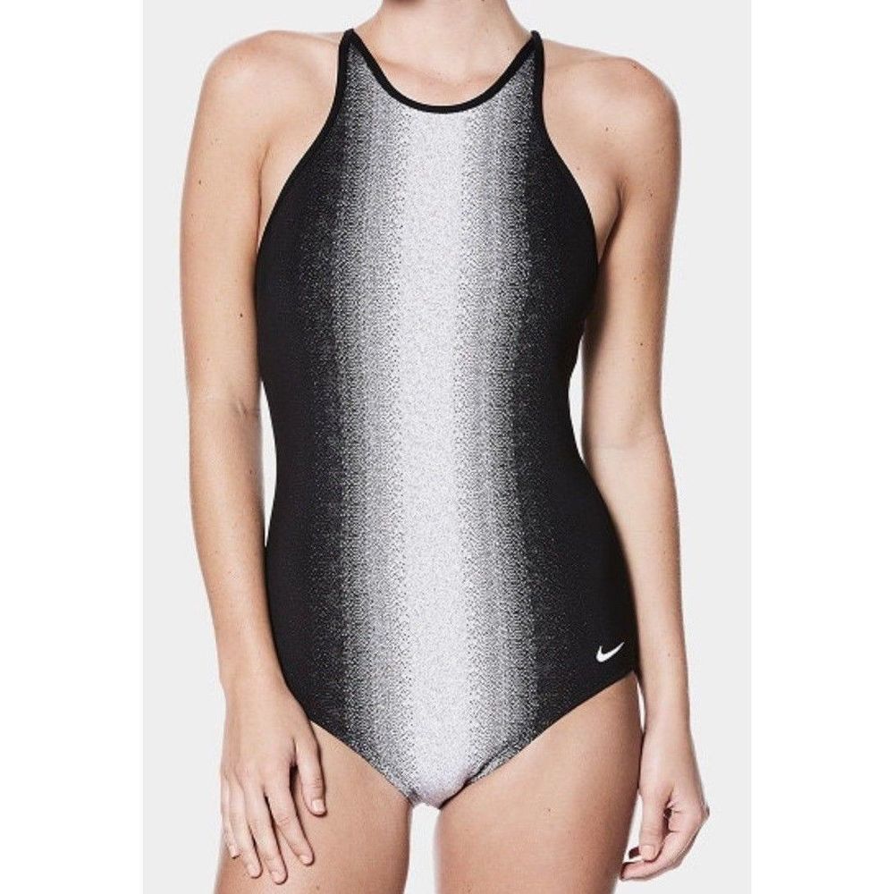 Nike Women Sz M Swimsuit Swimwear Fade Sting 1-Piece Black Wht NESS8300-001 $94 - Picture 1 of 7